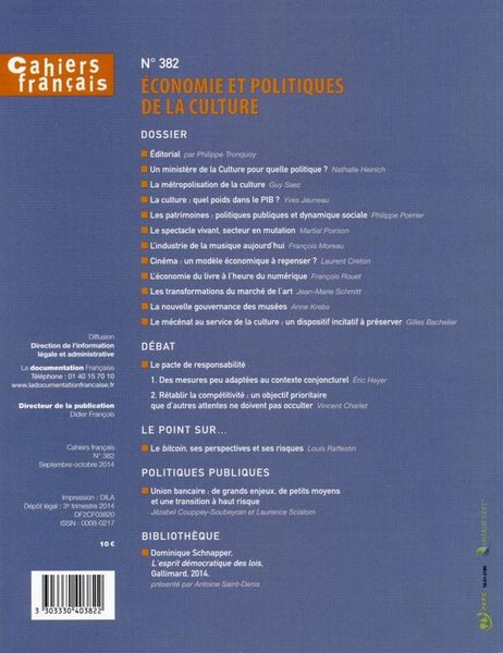 Produktbild: Cahiers Francais ; Economie et Politique de la Culture