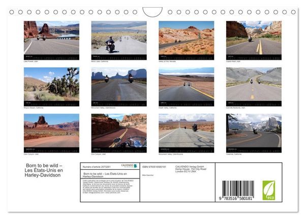 Produktbild: Born to be wild &ndash; Les &Eacute;tats-Unis en Harley-Davidson (Calendrier mural 2026 DIN A4 vertical), CALVENDO calendrier mensuel