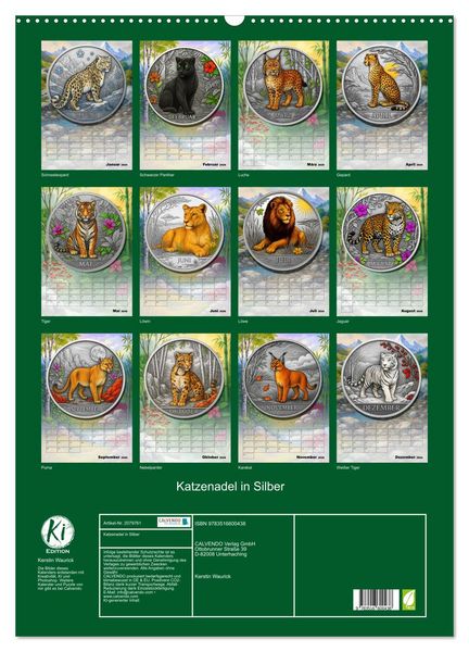 Produktbild: Katzenadel in Silber (Wandkalender 2026 DIN A2 hoch), CALVENDO Monatskalender
