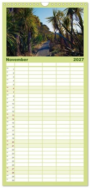 Produktbild: Familienplaner 2027 - Traumhafte Wege - Unterwegs auf Neuseelands S&uuml;dinsel mit 5 Spalten (Wandkalender, 21 x 45 cm) CALVENDO