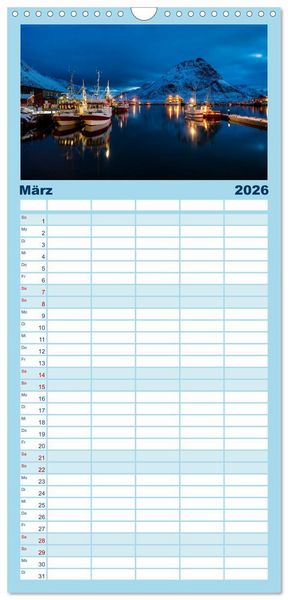 Produktbild: Familienplaner 2026 - Magisches Nordland. Eine Reise in das Herz Skandinaviens mit 5 Spalten (Wandkalender, 21 x 45 cm) CALVENDO