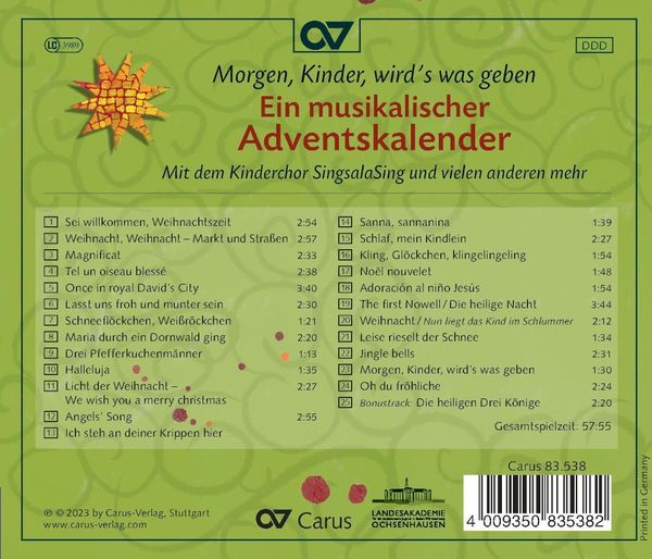 Produktbild: Kinderchor Singsalasing/Calmus Ensembl: Morgen,Kinder,wird '