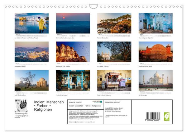 Produktbild: Indien: Menschen &bull; Farben &bull; Religionen (Wandkalender 2026 DIN A3 quer), CALVENDO Monatskalender