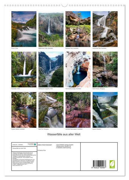Produktbild: Wasserf&auml;lle aus aller Welt (hochwertiger Premium Wandkalender 2026 DIN A2 hoch), Kunstdruck in Hochglanz