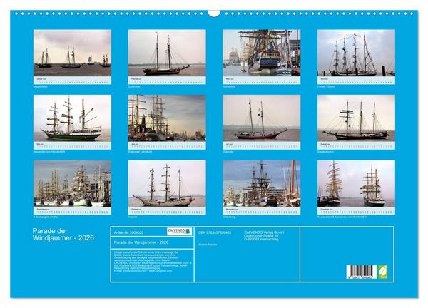 Produktbild: Parade der Windjammer - 2026 (Wandkalender 2026 DIN A2 quer), CALVENDO Monatskalender
