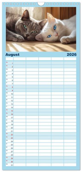 Produktbild: Familienplaner 2026 - Katzen Illustrationen - Faszination pur mit 5 Spalten (Wandkalender, 21 x 45 cm) CALVENDO