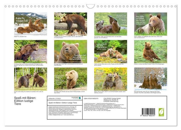 Produktbild: Spa&szlig; mit B&auml;ren: Edition lustige Tiere (Wandkalender 2026 DIN A3 quer), CALVENDO Monatskalender
