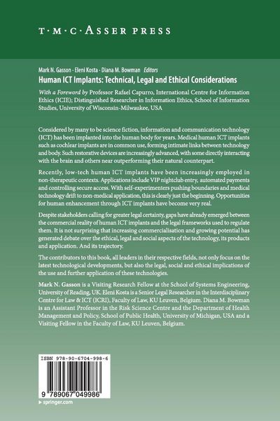 Produktbild: Human ICT Implants: Technical, Legal and Ethical Considerations