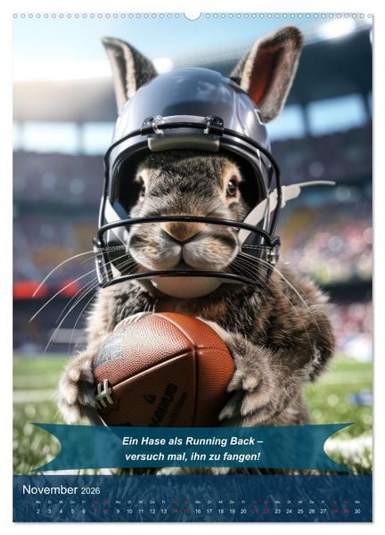 Produktbild: American Football mit tierischem Humor (hochwertiger Premium Wandkalender 2026 DIN A2 hoch), Kunstdruck in Hochglanz