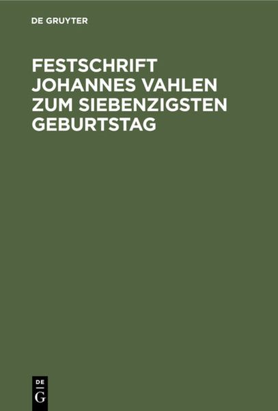 Produktbild: Festschrift Johannes Vahlen zum Siebenzigsten Geburtstag
