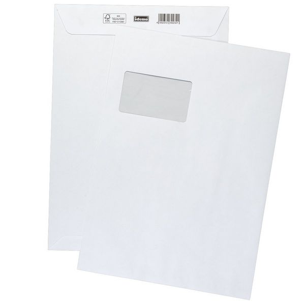 Produktbild: Idena Versandtaschen mit Fenster haftklebend 90g/m&sup2; wei&szlig; DIN C4 10 St&uuml;ck