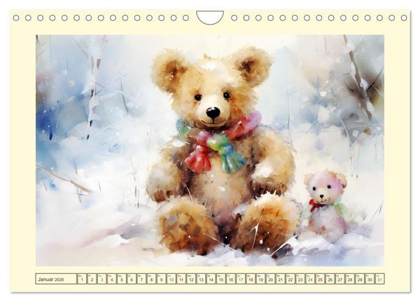 Produktbild: Teddyb&auml;r Romantik. Vertr&auml;umte Aquarelle von lieblichen B&auml;ren (Wandkalender 2026 DIN A4 quer), CALVENDO Monatskalender