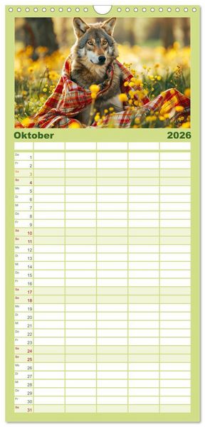 Produktbild: Familienplaner 2026 - Wilder Style. Modische W&ouml;lfe in der Natur mit 5 Spalten (Wandkalender, 21 x 45 cm) CALVENDO