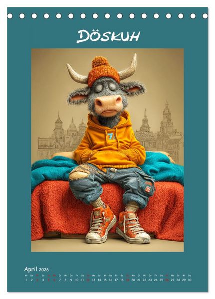 Produktbild: Kuhwelt. Stylische Streetwear-K&uuml;he f&uuml;r gute Laune (Tischkalender 2026 DIN A5 hoch), CALVENDO Monatskalender