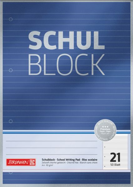 Produktbild: Schulblock Premium | A4, Lineatur 21, 50 Blatt, blau