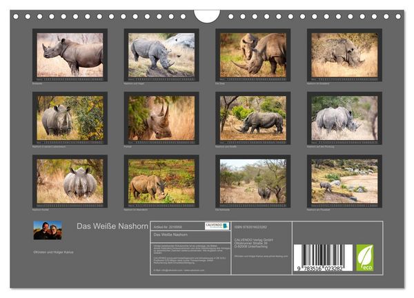 Produktbild: Das Wei&szlig;e Nashorn (Wandkalender 2026 DIN A4 quer), CALVENDO Monatskalender