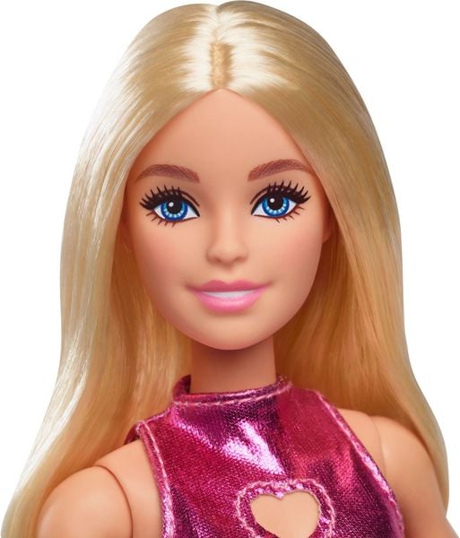 Produktbild: Barbie Fashionista Puppe im pinken Metallic-Kleid mit Herz-Aussparung