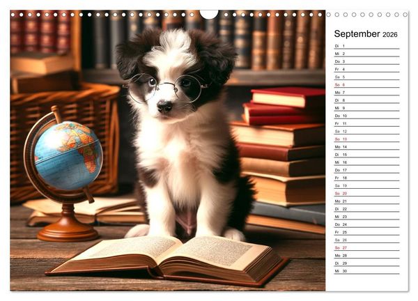 Produktbild: Hundewelpen zum Verlieben - KI Illustrationen (Wandkalender 2026 DIN A3 quer), CALVENDO Monatskalender