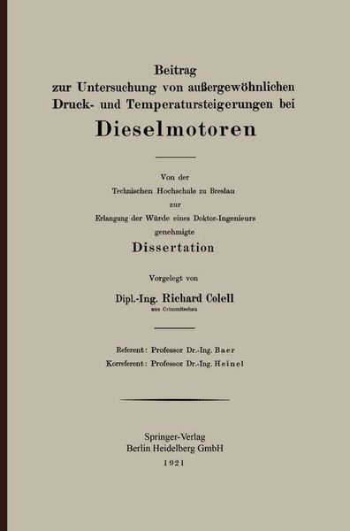 Produktbild: Beitrag zur Untersuchung von au&szlig;ergew&ouml;hnlichen Druck- und Temperatursteigerungen bei Dieselmotoren