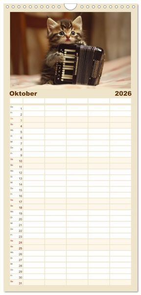 Produktbild: Familienplaner 2026 - Miau-sikalische Momente mit 5 Spalten (Wandkalender, 21 x 45 cm) CALVENDO