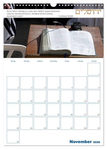 Produktbild: Jerusalem Kalender mit Bibelworten und Planer! (Wandkalender 2026 DIN A3 hoch), CALVENDO Monatskalender