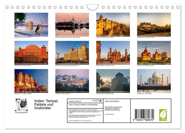 Produktbild: Indien: Tempel, Pal&auml;ste und Grabm&auml;ler (Wandkalender 2026 DIN A4 quer), CALVENDO Monatskalender