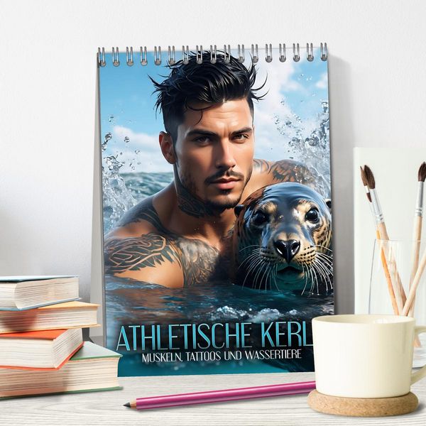Produktbild: Athletische Kerle - Muskeln, Tattoos und Wassertiere (Tischkalender 2026 DIN A5 hoch), CALVENDO Monatskalender
