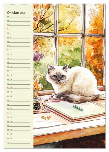 Produktbild: Bezaubernde Katzen. Miezen im lieblichen Aquarell-Stil (Wandkalender 2026 DIN A2 hoch), CALVENDO Monatskalender