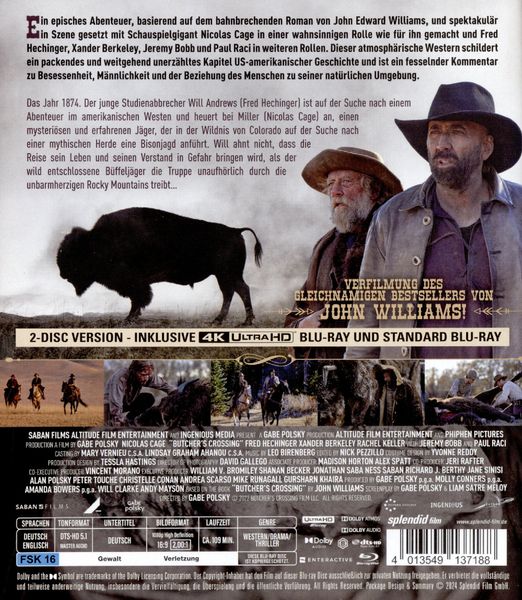 Produktbild: Butcher&acute;s Crossing Ltd. 4K 2-Disc Edition (4K Ultra HD) (+ Blu-ray)