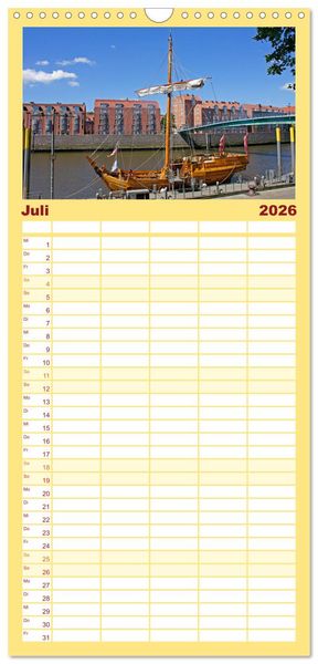 Produktbild: Familienplaner 2026 - Ansichten von Bremen und Bremerhaven mit 5 Spalten (Wandkalender, 21 x 45 cm) CALVENDO