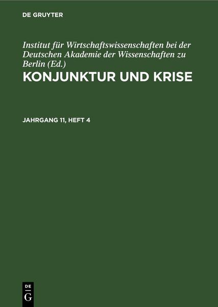 Produktbild: Konjunktur und Krise. Jahrgang 11, Heft 4