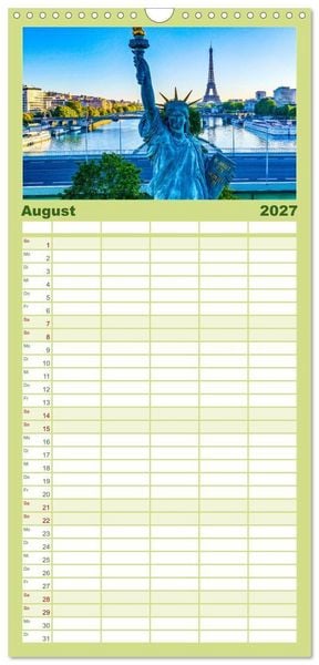 Produktbild: Familienplaner 2027 - Bonjour Paris mit 5 Spalten (Wandkalender, 21 x 45 cm) CALVENDO