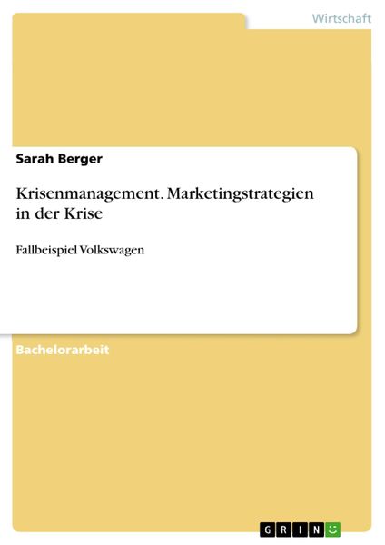 Produktbild: Krisenmanagement. Marketingstrategien in der Krise