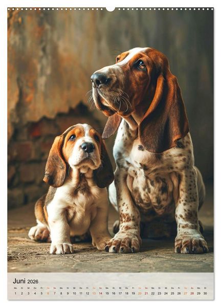 Produktbild: Basset Hound - freundlich und anh&auml;nglich (Wandkalender 2026 DIN A2 hoch), CALVENDO Monatskalender