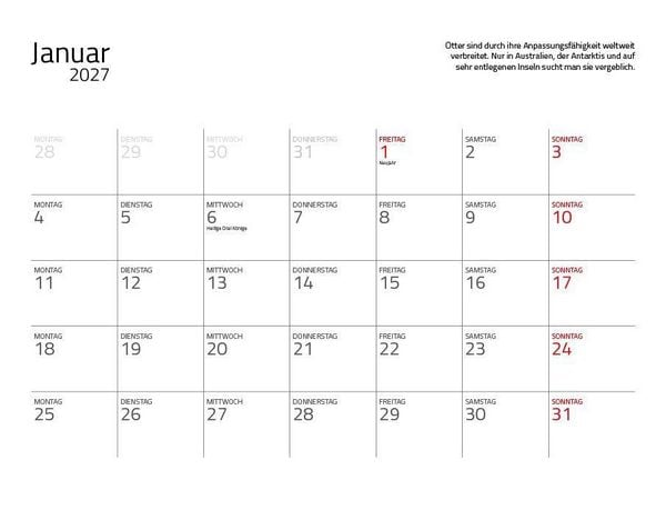 Produktbild: Otter Kalender 2027 Wandkalender Eintragkalender
