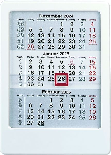 3-Monats-Tischaufsteller 2025 weiß - Tisch-Kalender 12x16 cm - Büro-Kalender - mit Datumsschieber - Zettler