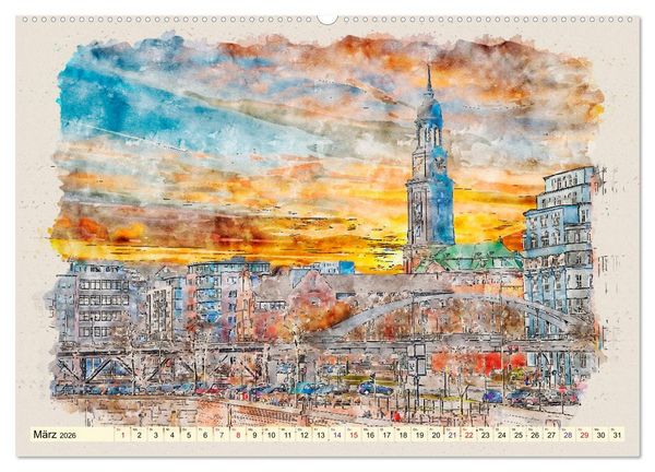Produktbild: Hamburg - malerische Metropole (Wandkalender 2026 DIN A2 quer), CALVENDO Monatskalender
