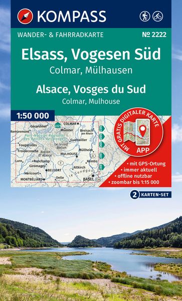 KOMPASS Wanderkarten-Set 2222 Elsass, Vogesen Süd / Alsace, Vosges du Sud, Colmar, Mülhausen / Mulhouse (2 Karten) 1:50.000, Sonstige von ,