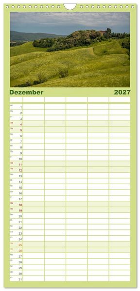 Produktbild: Familienplaner 2027 - Gr&uuml;ne Farbt&ouml;ne Toskana mit 5 Spalten (Wandkalender, 21 x 45 cm) CALVENDO