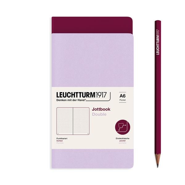 Produktbild: LEUCHTTURM1917 Jottbook (A6), 59 nummerierte Seiten, Dotted, Lilac und Port Red, im Doppelpack