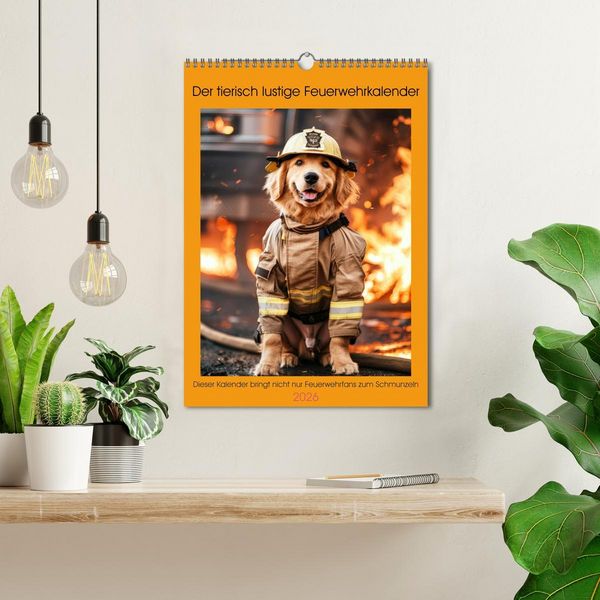 Produktbild: Der tierisch lustige Feuerwehrkalender (Wandkalender 2026 DIN A3 hoch), CALVENDO Monatskalender