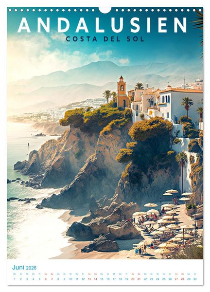 Produktbild: Andalusien - Old School Poster Style (Wandkalender 2026 DIN A3 hoch), CALVENDO Monatskalender