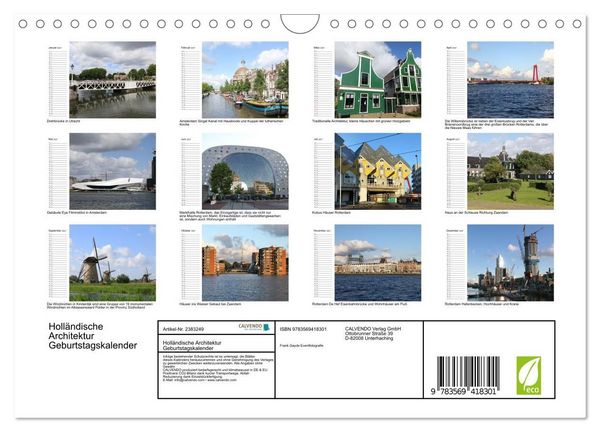 Produktbild: Holl&auml;ndische Architektur Geburtstagskalender (Wandkalender 2027 DIN A4 quer), CALVENDO Monatskalender