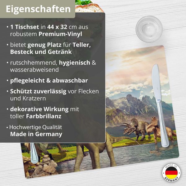 Produktbild: Tischsetmacher Tischset f&uuml;r Kinder Dinosaurier, aus hochwertigem Vinyl , 44 x 32 cm