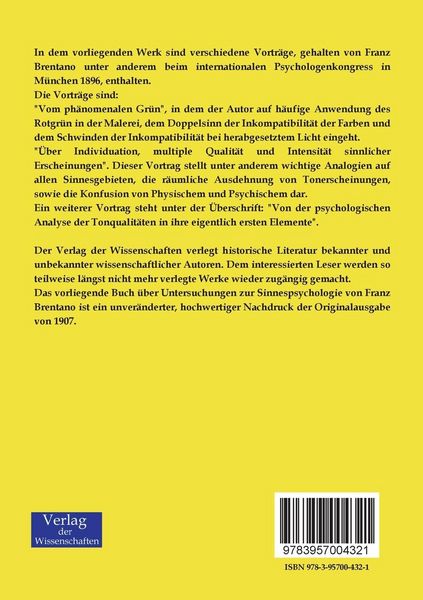 Produktbild: Untersuchungen zur Sinnespsychologie