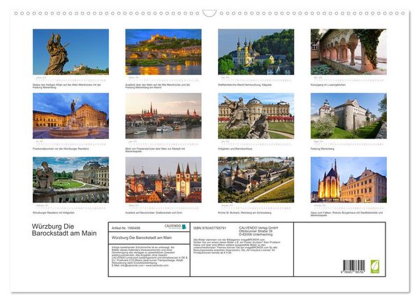 Produktbild: W&uuml;rzburg Die Barockstadt am Main (Wandkalender 2026 DIN A2 quer), CALVENDO Monatskalender