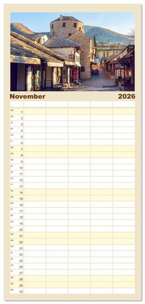 Produktbild: Familienplaner 2026 - Die Altstadt von Mostar mit 5 Spalten (Wandkalender, 21 x 45 cm) CALVENDO