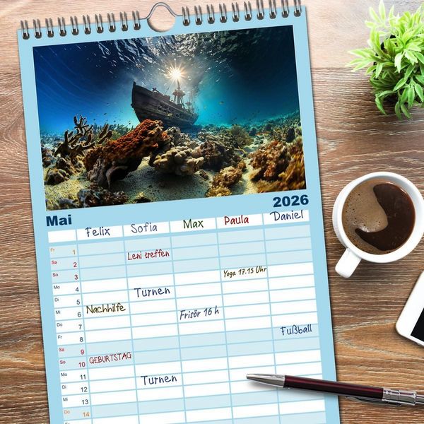 Produktbild: Familienplaner 2026 - Schnorcheltiefe mit 5 Spalten (Wandkalender, 21 x 45 cm) CALVENDO