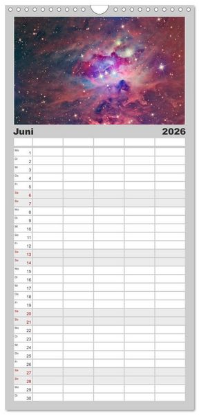 Produktbild: Familienplaner 2026 - Farbiges Weltall mit 5 Spalten (Wandkalender, 21 x 45 cm) CALVENDO