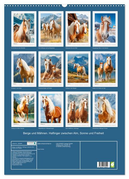 Produktbild: Berge und M&auml;hnen. Haflinger zwischen Alm, Sonne und Freiheit (Wandkalender 2027 DIN A2 hoch), CALVENDO Monatskalender